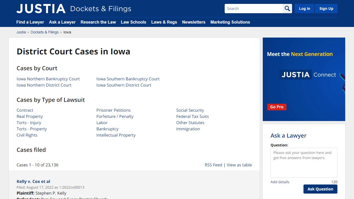 Cases, Dockets and Filings in Iowa | Justia Dockets & Filings